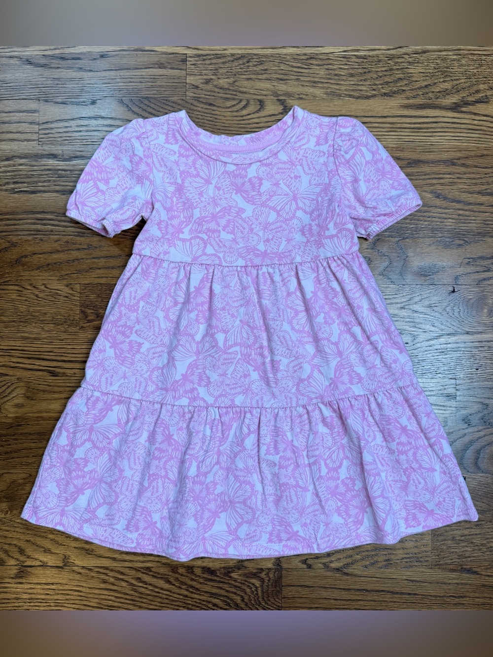 GAP Kids Girls Pink and White Tiered Butterfly Print Short Sleeve Dress Size 5